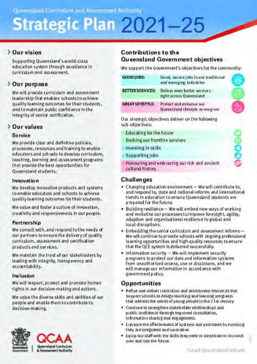 Strategic Plan 2021-25 / Queensland Curriculum and Assessment Authority