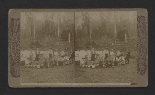 Rational Dress picnic group having lunch, Fernshaw, Victoria, 1895 / George Rose