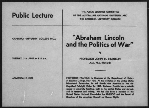 Public lecture [microform] : Abraham Lincoln and the politics of war