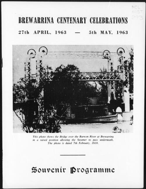 Brewarrina centenary celebrations, 27th April 1963 -5th May 1963, souvenir programme