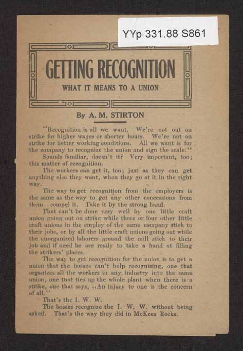 Getting recognition : what it means to a union / by A.M. Stirton