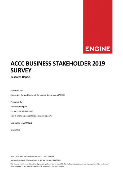 ACCC BUSINESS STAKEHOLDER 2019 SURVEY : Research Report