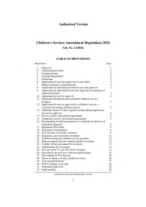 Children's Services Amendment Regulations 2024