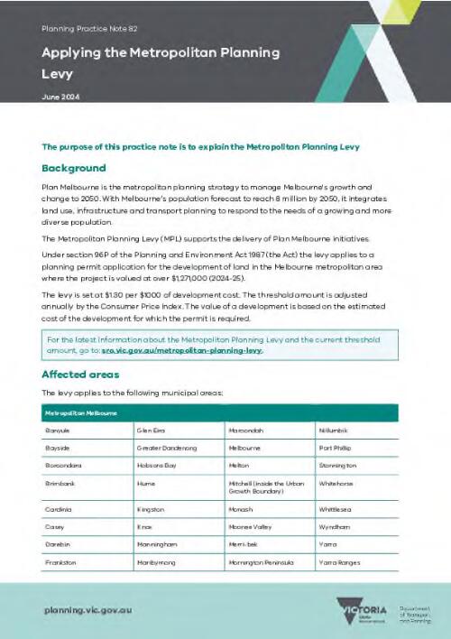 Applying the Metropolitan Planning Levy