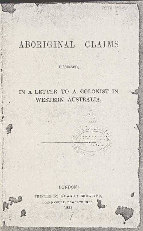 Aboriginal claims discussed, in a letter to a colonist in Western Australia