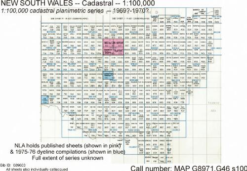 Department of Lands New South Wales 1:100,000 cadastral planimetric series / compiled and drawn by the Central Mapping Authority, Dept. of Lands, N.S.W