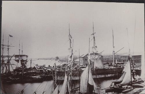 Sailing ships at Levi's wharf, Port Adelaide, South Australia, approximately 1867