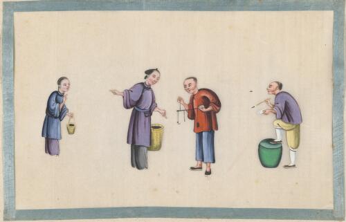 [Zhongguo gu dai cha ye sheng chan zhi zuo yu mao yi tu ji. Mai cha = Album of Chinese watercolours depicting the production of tea and the tea trade. Selling tea]