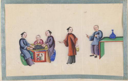 [Zhongguo gu dai cha ye sheng chan zhi zuo yu mao yi tu ji. Tiao jian cha = Album of Chinese watercolours depicting the production of tea and the tea trade. Selecting tea]