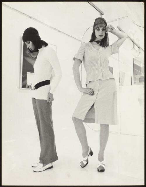 Two models in knitted garments, approximately 1969 / Athol Shmith