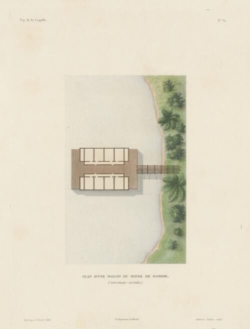 Plan d'une maison du Havre de Doreri, Nouvelle-Guinee [picture] / Duperrey et Chazal delint.; Ambroise Tardieu sculpt
