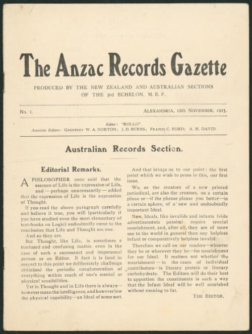The Anzac records gazette / produced by the New Zealand and Australian sections of the 3rd Echelon, M.E.F