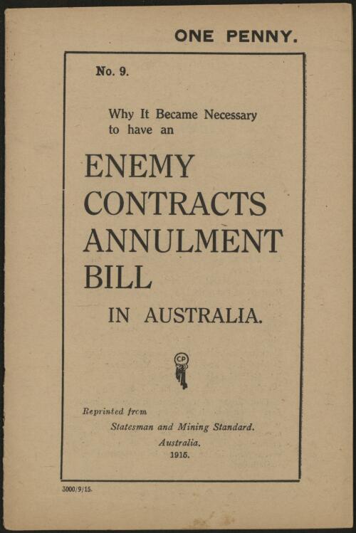 Why it became necessary to have an enemy contracts annulment bill in Australia