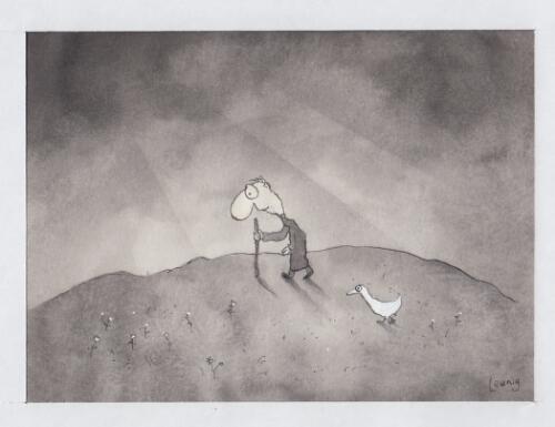 Wandering man with duck / Michael Leunig