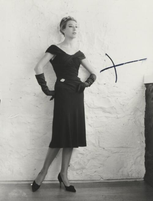 Fashion model wearing dress and long gloves, approximately 1968, 1 / Athol Shmith