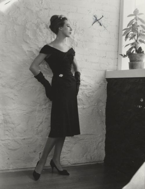Fashion model wearing dress and long gloves, approximately 1968, 3 / Athol Shmith