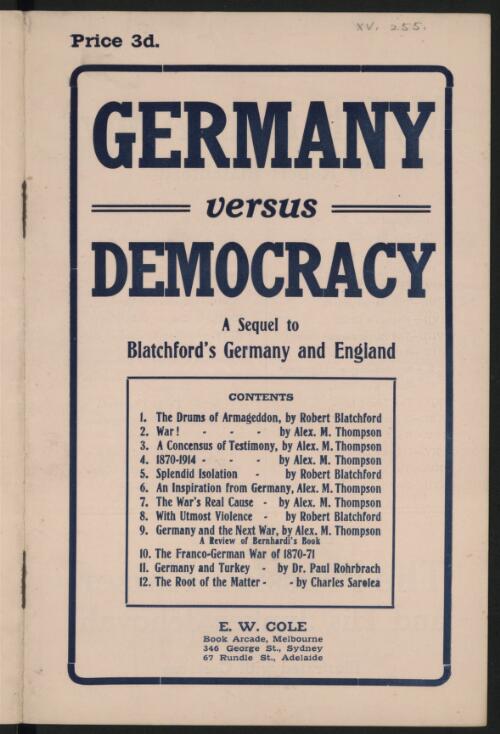 Germany versus democracy : a sequel to Blatchford's Germany and England