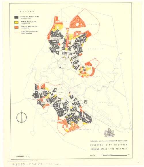 Canberra City District housing areas - five year plan [cartographic material] / National Capital Development Commission, February 1959