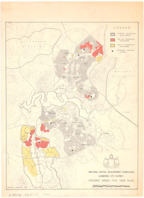 Canberra City District housing areas, five year plan [cartographic material] / National Capital Development Commission, February 1962