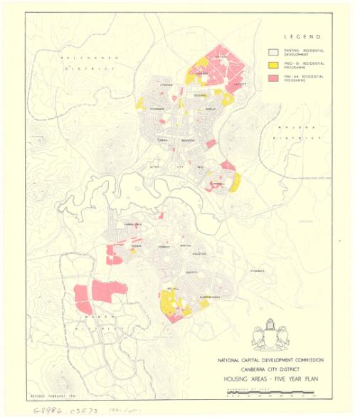 Canberra City District Housing areas - five year plan [cartographic material] / National Capital Development Commission