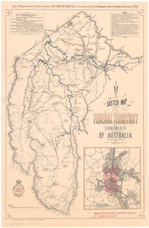 Sketch map of the Federal Territory Commonwealth of Australia [cartographic material] / compiled & drawn by Home & Territories Dept., Lands & Survey Branch, Melbourne