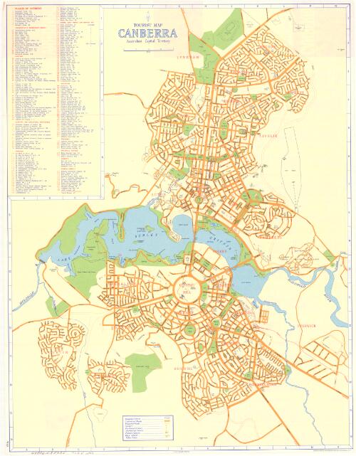 Tourist map Canberra, Australian Capital Territory [cartographic material] / compiled and drawn by the Survey Branch, Dept. of the Interior, Canberra, A.C.T