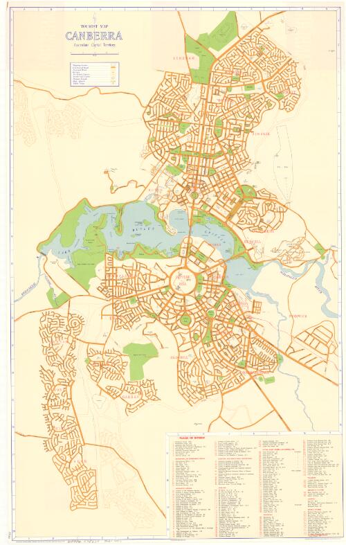 Tourist map  Canberra, Australian Capital Territory [cartographic material] / compiled and drawn by the Survey Branch, Dept. of the Interior, Canberra, A.C.T