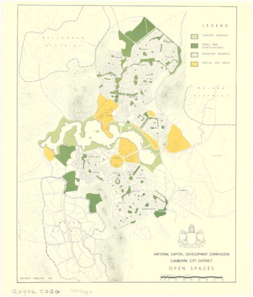Canberra City District, open spaces [cartographic material] / National Capital Development Commission