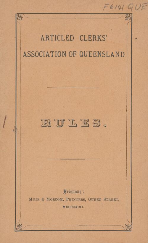 Rules / Articled Clerks' Association of Queensland