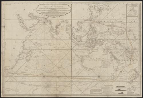 Laurie and Whittle's new chart of the Indian and Pacific Oceans between the Cape of Good Hope, New Holland, and Japan, comprehending New Zealand, New Caledonia, New Britain, New Ireland, New Guinea,&c., Louisiade and New Georgia; also the Pelew, New Caroline, Ladrone, and Philippine Islands; &c. with the most remarkable tracks of the English, Spanish, French and Dutch navigators: and chiefly the track of the Walpole, Eastindiaman, Captn. Thos. Butler, 1794 from the Cape of Good Hope to Van Diemen's Land and, from thence to China, and the track of the Royal Admiral Captn. Henr. Bond in 1792 and 93, from the Cape to Port Jackson and China [cartographic material]