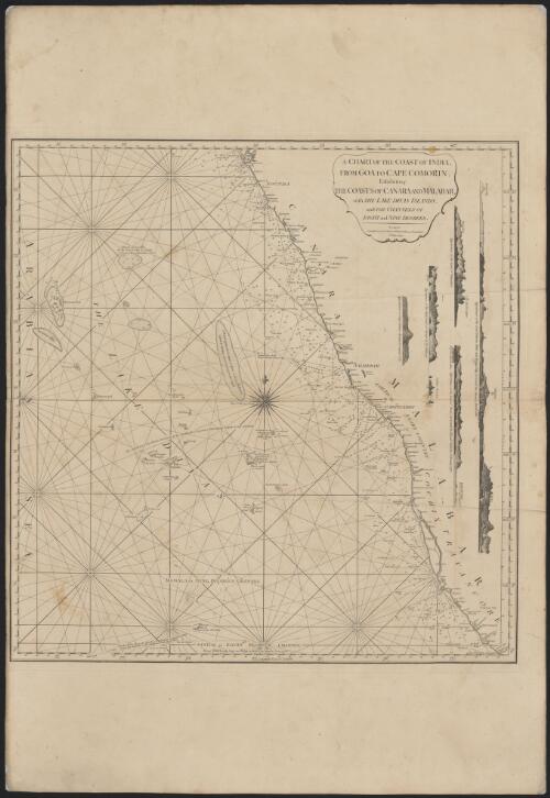 A chart of the coast of India, from Goa to Cape Comorin, exhibiting the coasts of Canara and Malabar, with the Lake-Divas islands and the Channels of Eight and Nine Degrees [cartographic material]