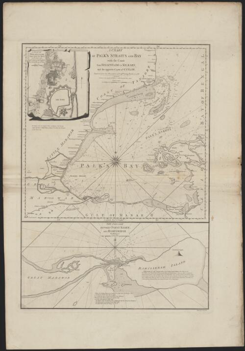 A chart of Palk's Straits and Bay with the coast from Negapatnam to Kilkare, and the opposite coast of Ceylon [cartographic material] : improved from the Observations of Captn. George Lewis in 1783 / engrav'd by Samuel Neele