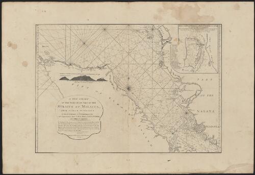 A new chart of the northern part of the Straits of Malacca, from Acheen to Malacca [cartographic material] / by Monsr. D. Apre's de Mannevillette, with improvements from Captn. Hall, Captn. Popham, and other navigators
