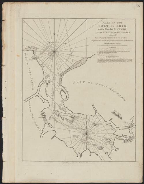 Plan of the Port of Rhio on the island of Bintang in the Straits of Sincapore lat 1°0' N [cartographic material] / from a draught publish'd by Mr. de Mannevillette compared wih a French manuscript communicated by Mr. Dodwell