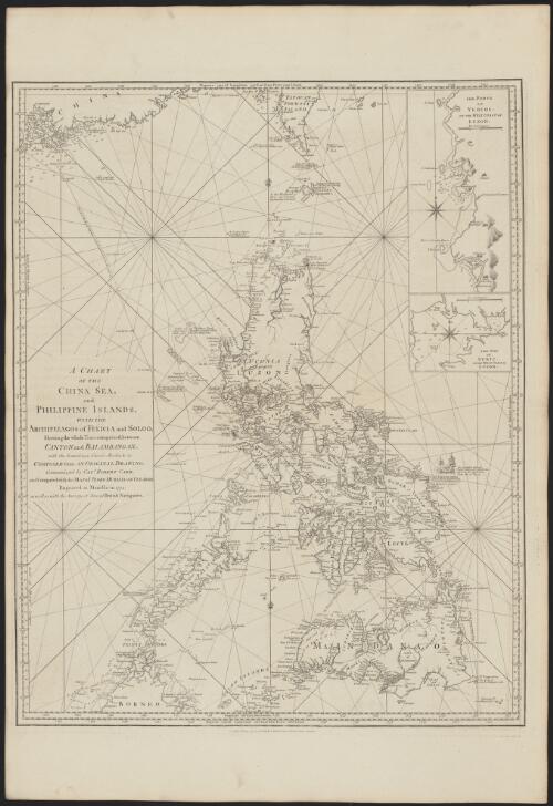 A chart of the China Sea, and Philippine Islands, with the Archipelagos of Felicia and Soloo, shewing the whole tract comprized between Canton and Balambangan with the soundings, shoals, rocks, & ca. [cartographic material] / composed from an original drawing communicated by Capt. Robert Carr, and compared with the map of Pedro Murillo de Velarde, engraved at Manilla in 1734, as well as with the surveys of several British navigators
