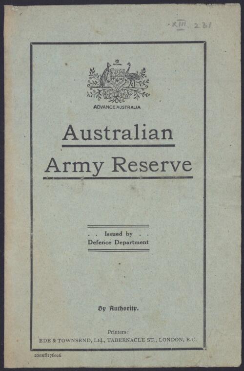 Australian Army Reserve  / issued by Defence Department