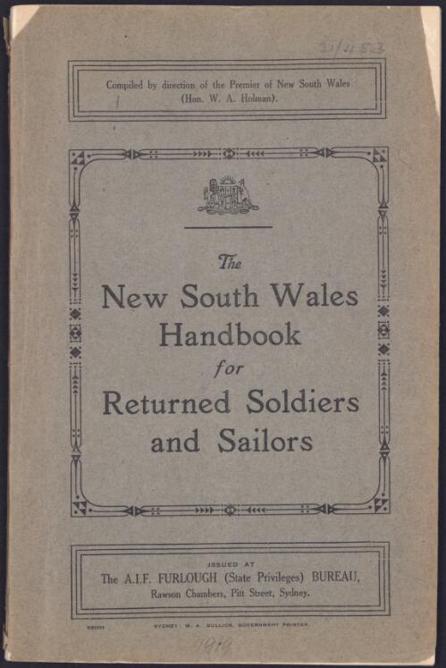 The New South Wales handbook for returned soldiers and sailors