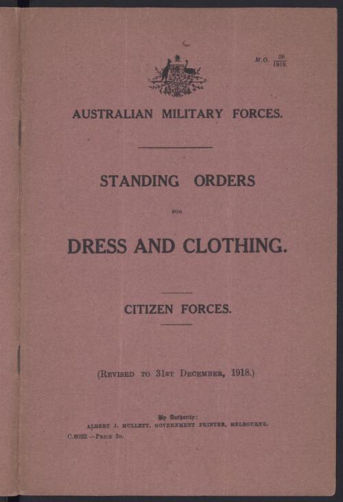 Standing orders for dress and clothing : citizen forces