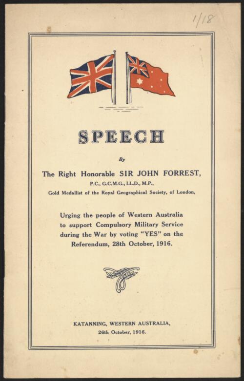 Speech / by Sir John Forrest