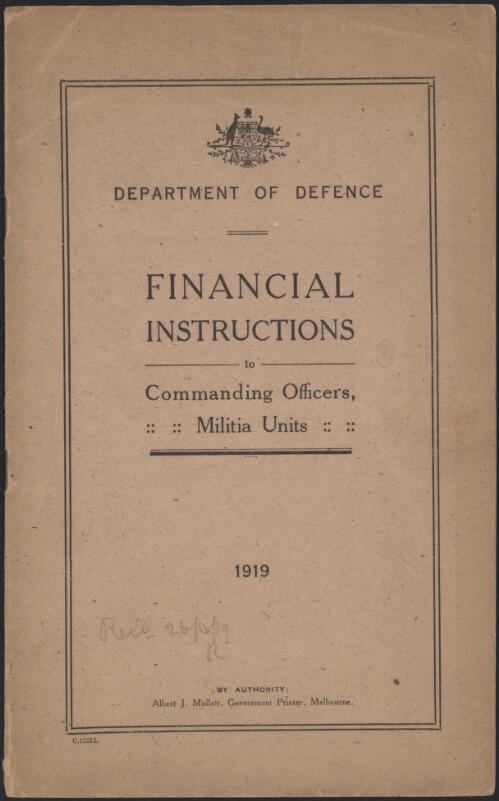 Financial instructions to commanding officers, militia units / Department of Defence