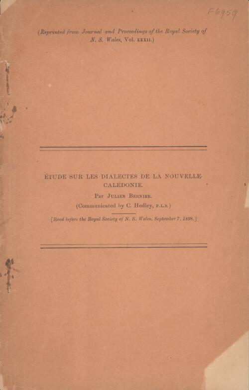 Etude sur les dialectes de la Nouvelle-Caledonie / par Julien Bernier ; communicated by C. Hedley