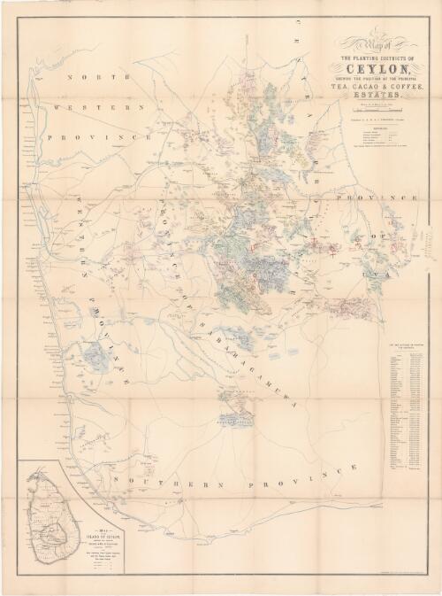 Map of the planting districts of Ceylon, shewing the position of the principal tea, cacao & coffee estates