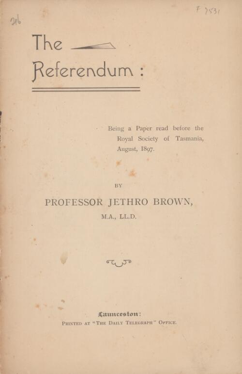 The referendum / by Jethro Brown