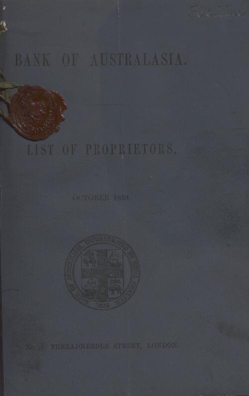 List of proprietors of the Bank of Australasia, 10th October, 1859
