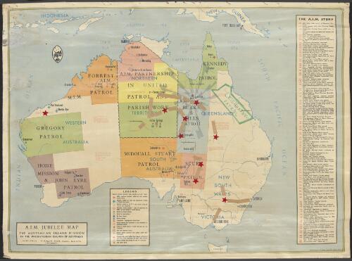 A.I.M. jubilee map : the Australian Inland Mission of the Presbyterian Church of Australia / drawn & printed by H.E.C. Robinson