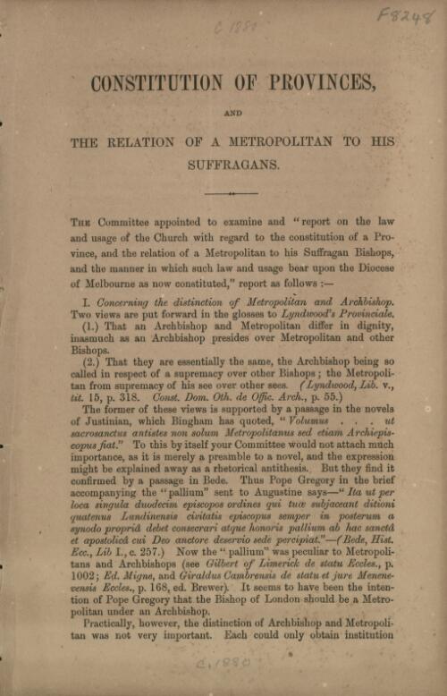 Constitution of provinces and the relation of a metropolitan to his suffragans