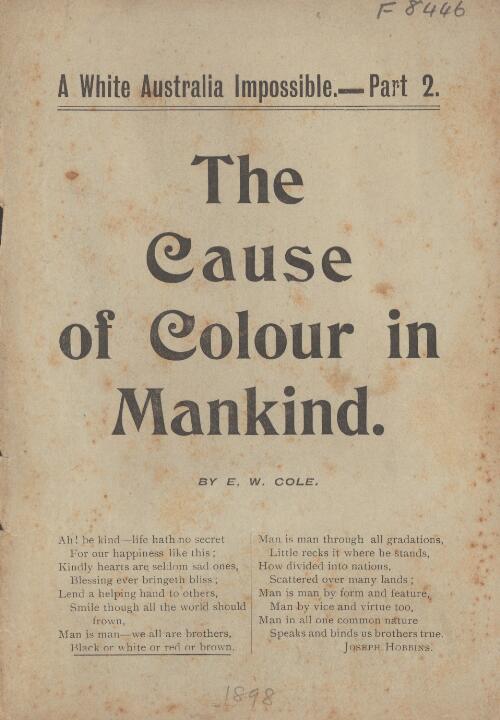 A white Australia impossible : cause of colour in mankind. Part 2