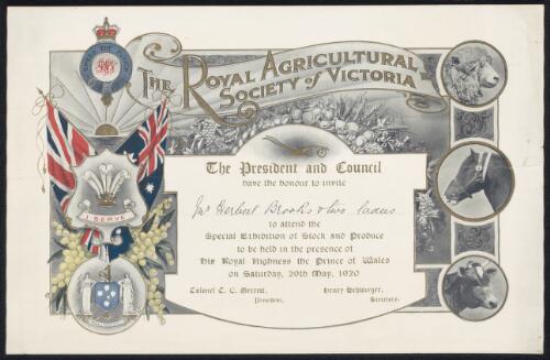 [Royal Visits - 1920 - Prince of Wales (Vic) : programs and invitations ephemera material collected by the National Library of Australia]