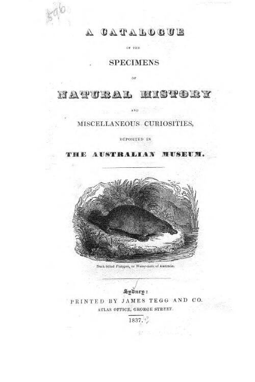A catalogue of the specimens of natural history and miscellaneous curiosities deposited in the Australian Museum