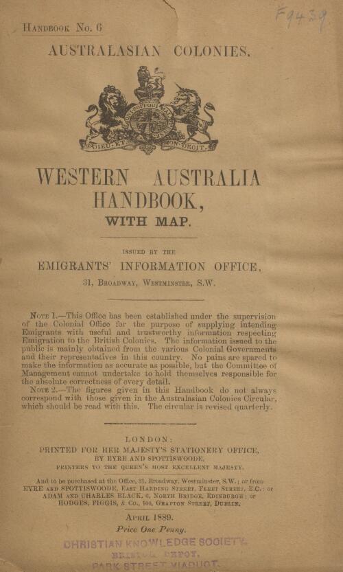Western Australia handbook, with map / issued by the Emigrants' Information Office